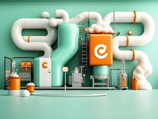 Cutting-Edge Biotechnology Facility Pioneering Sustainable Protein Production with Serene Constructivist Aesthetics