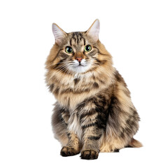 Obraz premium Cat - Looking Curiously, Funny, Scared - Sitting or Standing on White Background / Transparent - Ginger, Tabby, White, Black - Beautiful and Cute Cat Breed - Maine Coon, Siberian, Norwegian, Angora