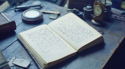 Vintage blank open notebook for creative writing or journaling , vintage, blank, open, notebook, creative, writing, journaling.