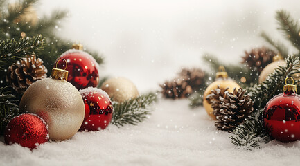 Red and gold Christmas balls, created using Generative AI technology.