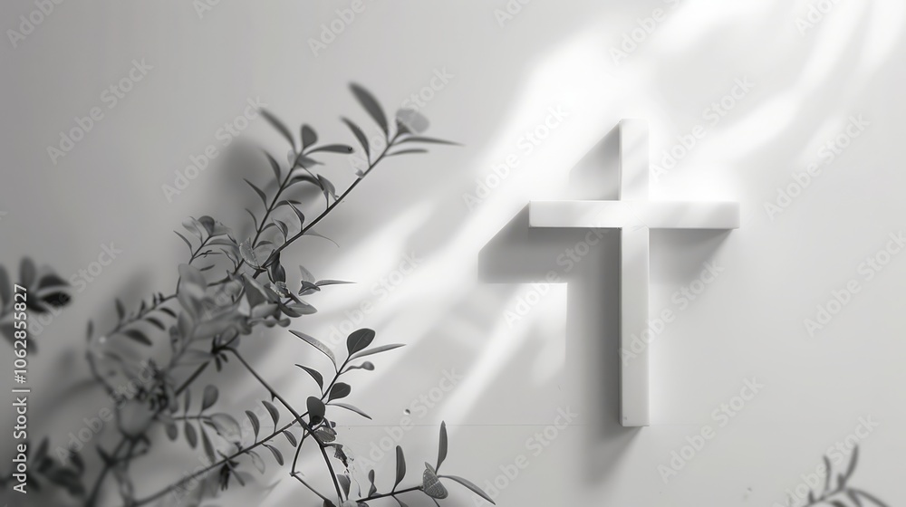 Poster clean and minimalist design of the cross with minimalist nature elements
