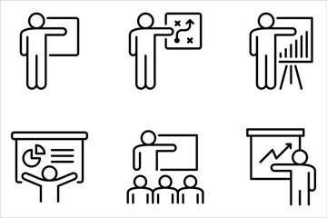 Business presentation line icons set. Editable stroke. on white background