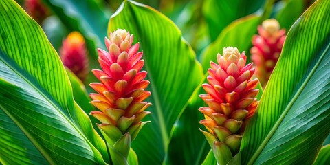 Obraz premium Captivating Close-Up of Galangal Plant Flower Buds in Bloom Showcasing Vibrant Colors and Intricate Details of Tropical Flora for Nature Enthusiasts and Garden Lovers