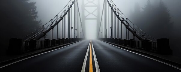 Misty road leading to a bridge, capturing mystery and adventure.