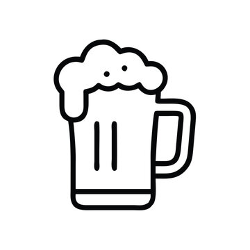 recommend clip art: Beer mug with foam outline icon, Simple black and white outline icon of a beer mug with foam on top, symbolizing celebration or drinks, isolated on a white background.