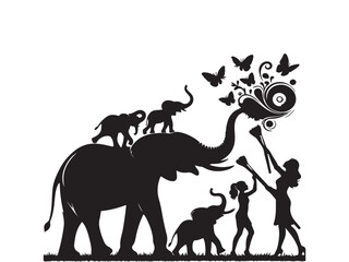 Elephant silhouette vector art white background And  mandala line art illustration pattern art tattoo,
