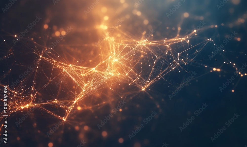 Poster soft glowing connections create abstract art piece, showcasing network of light and shape that evoke