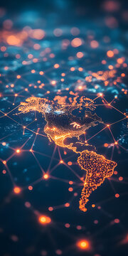  The world map is a collection of information light rays displayed with holographic technology, finance, logistics, technology, trade, background, wallpaper