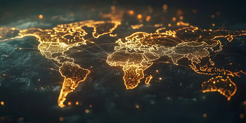  The world map is a collection of information light rays displayed with holographic technology, finance, logistics, technology, trade, background, wallpaper