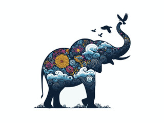 Elephant silhouette vector art white background And  mandala line art illustration pattern art tattoo,