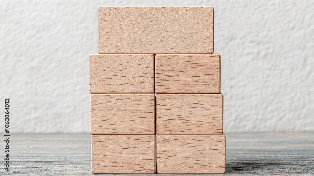 Aufkleber a stack of wooden blocks arranged in a neat formation against a textured background, illustrating si