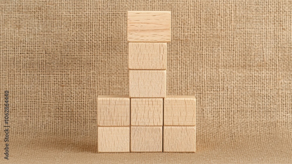 Poster a minimalistic arrangement of wooden blocks stacked in a pyramid shape against a textured background