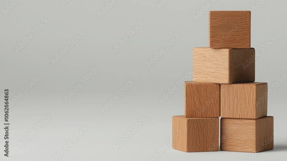Aufkleber a stack of wooden blocks in various shades forms a simple structure against a neutral background, em