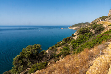 Parque del Garraf park featuring a cave-filled area of limestone hills covered in native vegetation Located by Barcelona, Spain, Catalonia