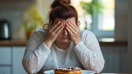 Woman Resisting Temptation of Sweet Donut