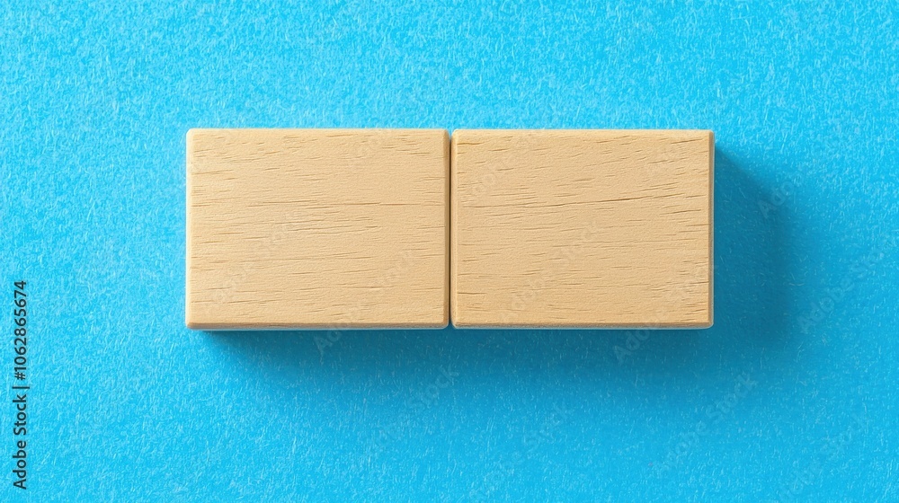 Poster two wooden blocks are placed side by side on a bright blue background, showcasing a minimalist desig