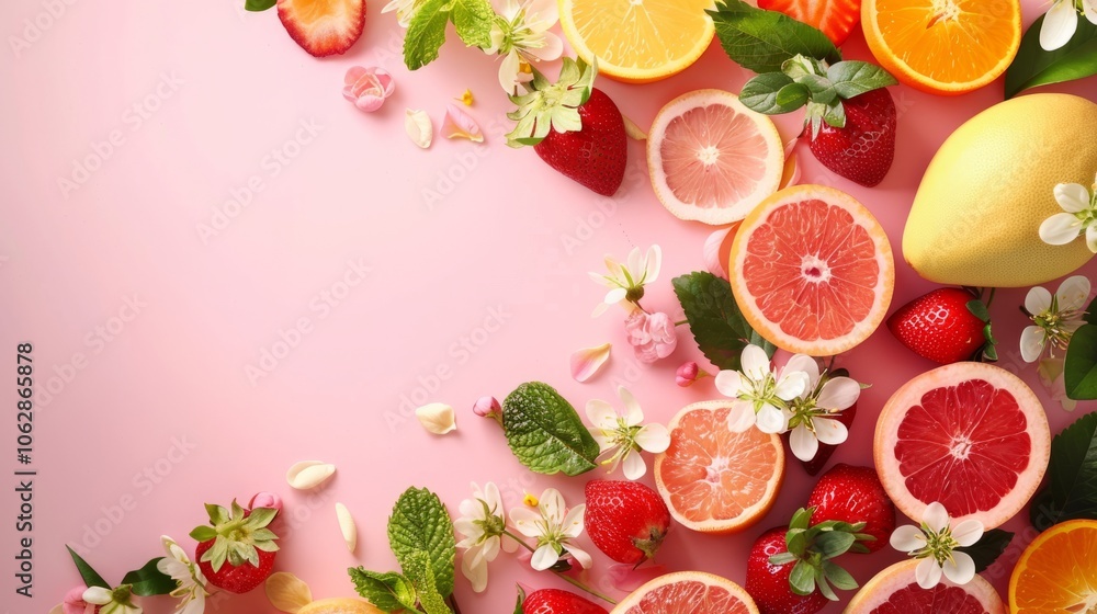 Poster festive spring fruit display featuring open space for your customized content