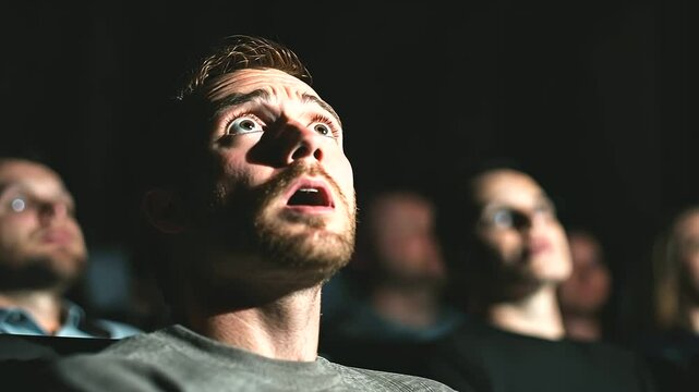 Lone Viewer in Shock Watching Eerie Movie Scene
