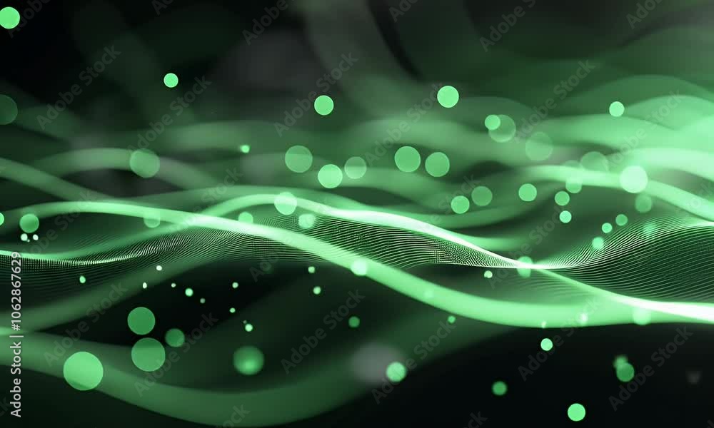 Poster abstract green light on an abstract background with glowing fiber optic cables in the style of data 