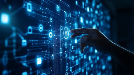 Fototapeta premium Businessman touching a digital business network connection icons