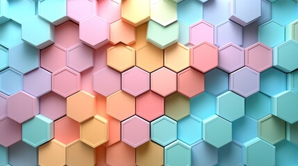 Abstract Background with Hexagons in Pink, Soft Blue, Orange, Violet, Purple and More Colorful Shades Generative AI