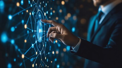Businessman touching a digital business network connection icons
