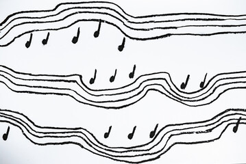 A black and white picture of a music notes with a white background.