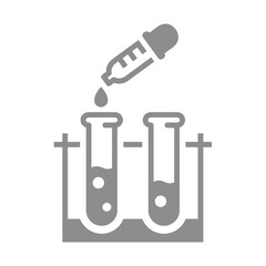 Scientific experiment with test tubes and pipette. Science, chemistry symbol vector icon.