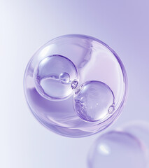 Cosmetics moisturizing water molecules bubbles, cosmetics essence, liquid oil foam, glass texture,3d rendering