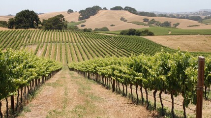 Naklejka premium Vineyard Rows in the California Sun