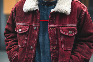 Embrace the Cool with Vintage Burgundy Denim Sherpa Jackets