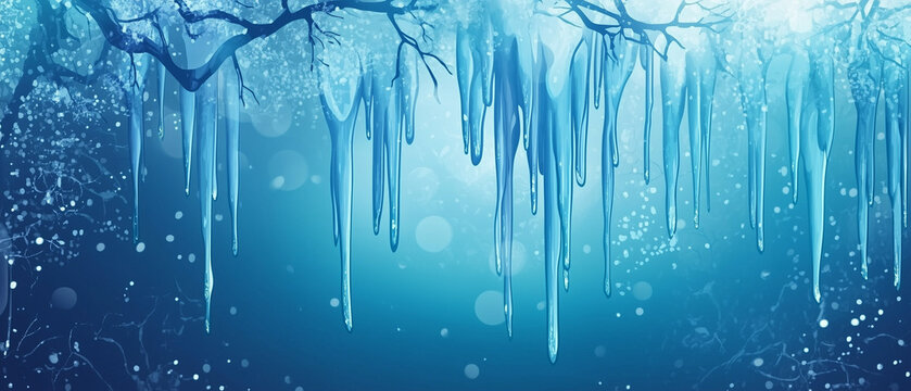 Illustration vectorielle d'une for&ecirc;t enchant&eacute;e de No&euml;l avec stalactites, glace et reflets scintillants