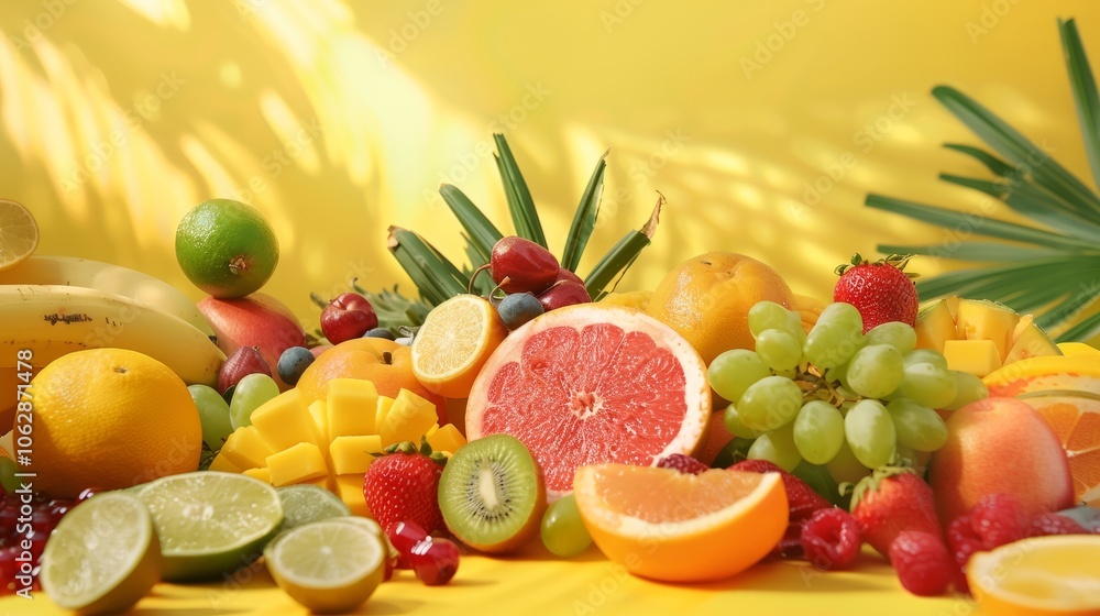 Aufkleber refreshing summer fruit display with ample space for adding promotional content