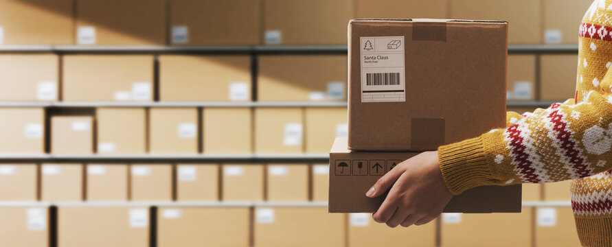 Christmas gifts delivery at the warehouse