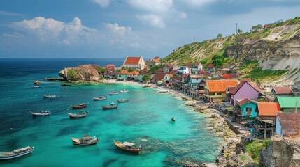 Fototapeta premium Colorful Coastal Village with Boats
