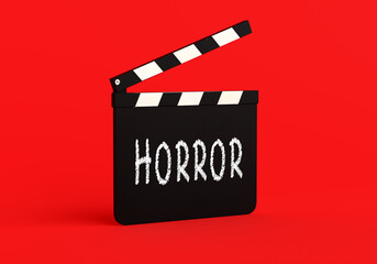 Fototapeta premium Movie clapperboard announces horror movie on red background