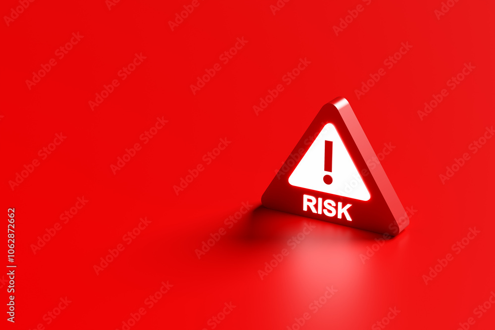 Poster red risk warning sign displaying an exclamation point on red background