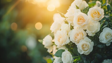 Obraz premium White Roses Bouquet Close Up Flowers Garden Sunlight Nature Floral Photography