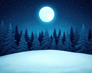 Fototapeta premium Snowcovered forest illuminated by the soft glow of the moon, peaceful winter night