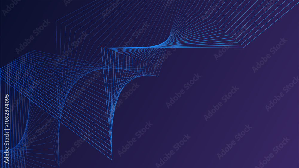 Poster abstract blue geometric lines with futuristic wave pattern on dark background