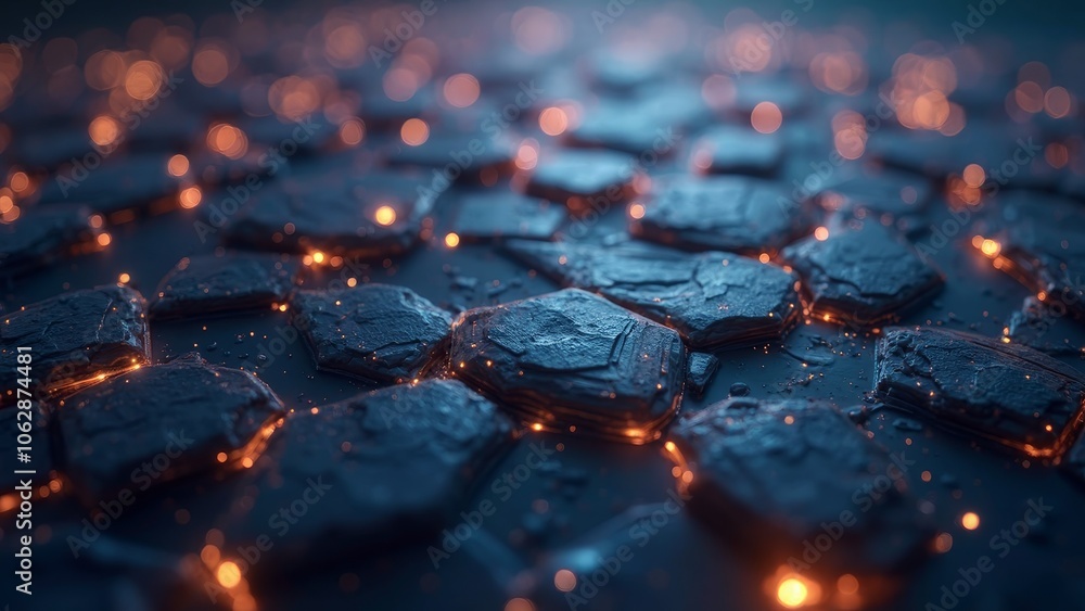 Poster futuristic glowing hexagonal surface with ambient lighting and texture details