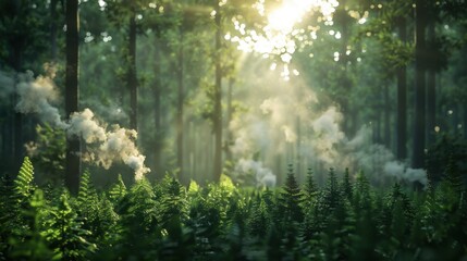 Obraz premium Carbon Cycle: The continuous transfer of carbon among the atmosphere, oceans, soil, and living organisms through processes like photosynthesis and decay. 