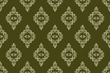 Ikat paisley embroidery on the fabric in Indonesia,India and asian countries, background, curtain, carpet, wallpaper, clothing, wrapping, Batik, vector illustration.