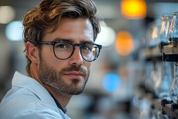 Obraz premium Confident scientist with glasses in a modern laboratory