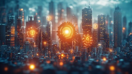 Obraz premium A Stunning Photorealistic Futuristic Cityscape with Vibrant Colors and Intricate Architectural Design
