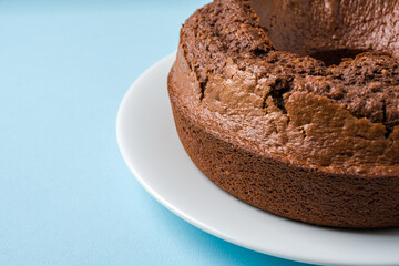Top view of cocoa, walnut, chocolate carrot and cinnamon bundt cake