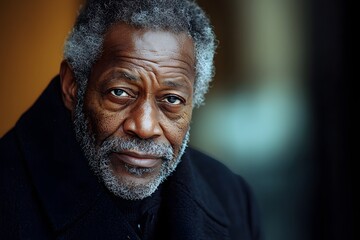 Wise elderly man with contemplative expression in elegant coat