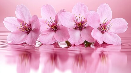 Fototapeta premium Pink Cherry Blossoms Floating on Water Spring Flowers Floral Design Nature Background