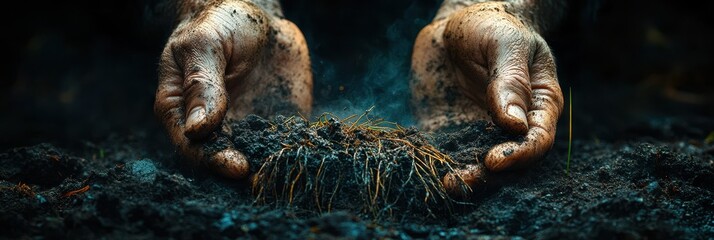 Soil Enrichment, nurturing grass roots with rich textures and deep colors, showcasing the vital connection between earth and plant life