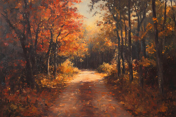Fototapeta premium Experience Fall's Full Spectrum on a Lane Through an Autumn-Colored Forest